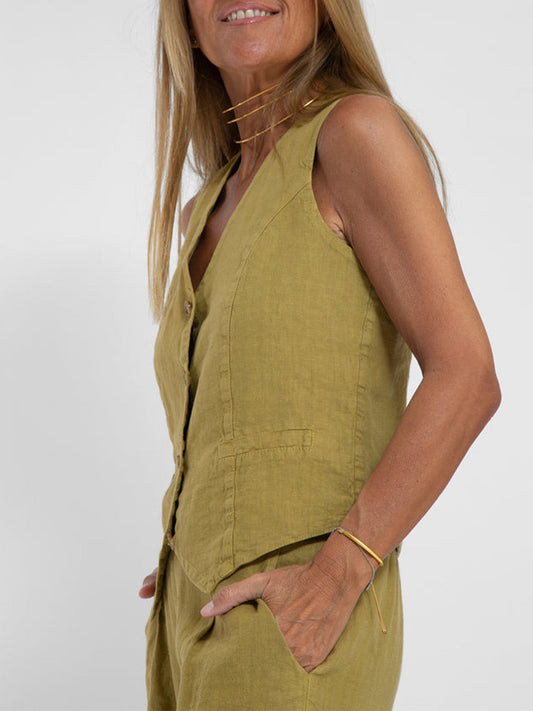 Aira | Women's Buttoned Vest & Wide-Leg Trousers Set
