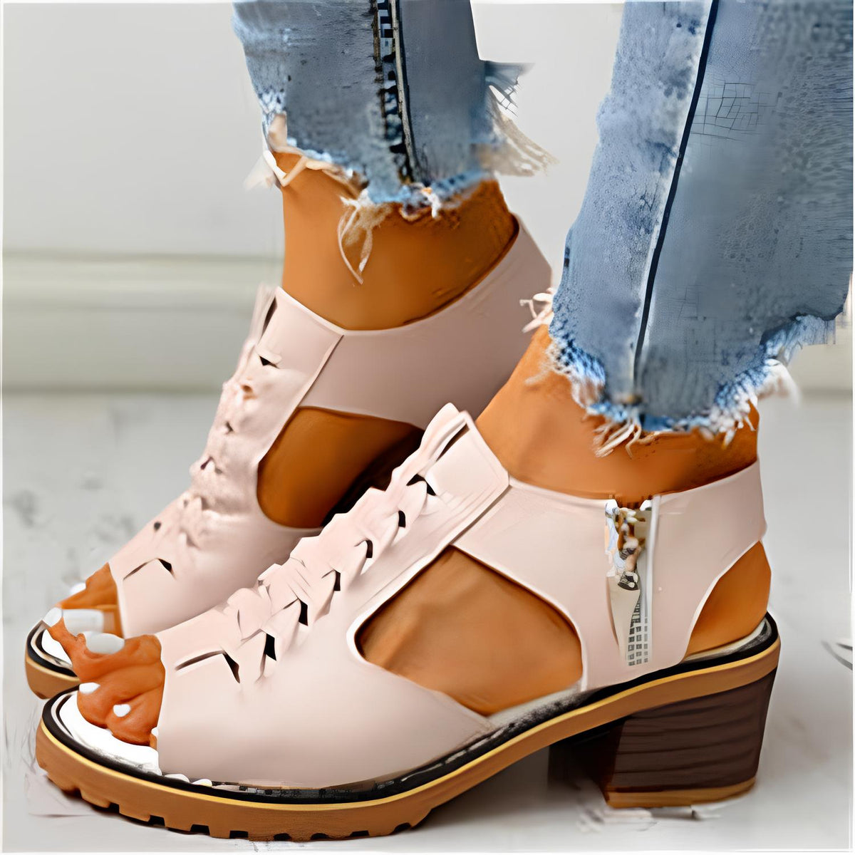 Steffie | Women's Cushioned Zip Orthopedic Block Heel Sandals with Arch Support