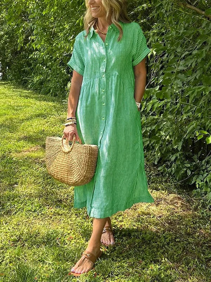Gwen | Women's Striped Shirt Maxi Dress with Pockets