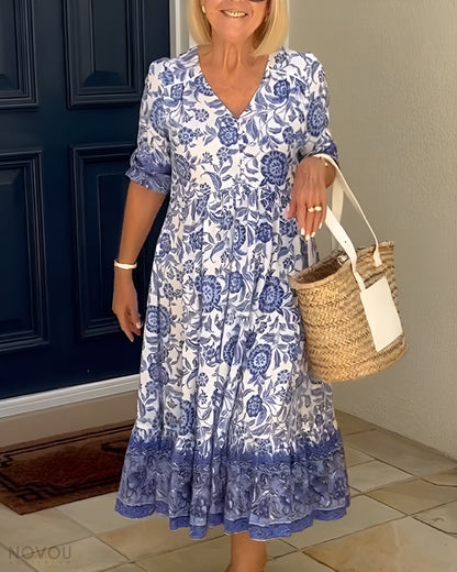 Cathy | Women's Elegant Floral Maxi Dress with V-Neck