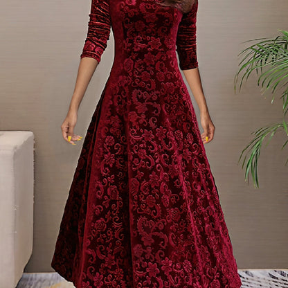 Nancy | Women's Luxe Holiday Midi Dress with V-Neck and Long Sleeve