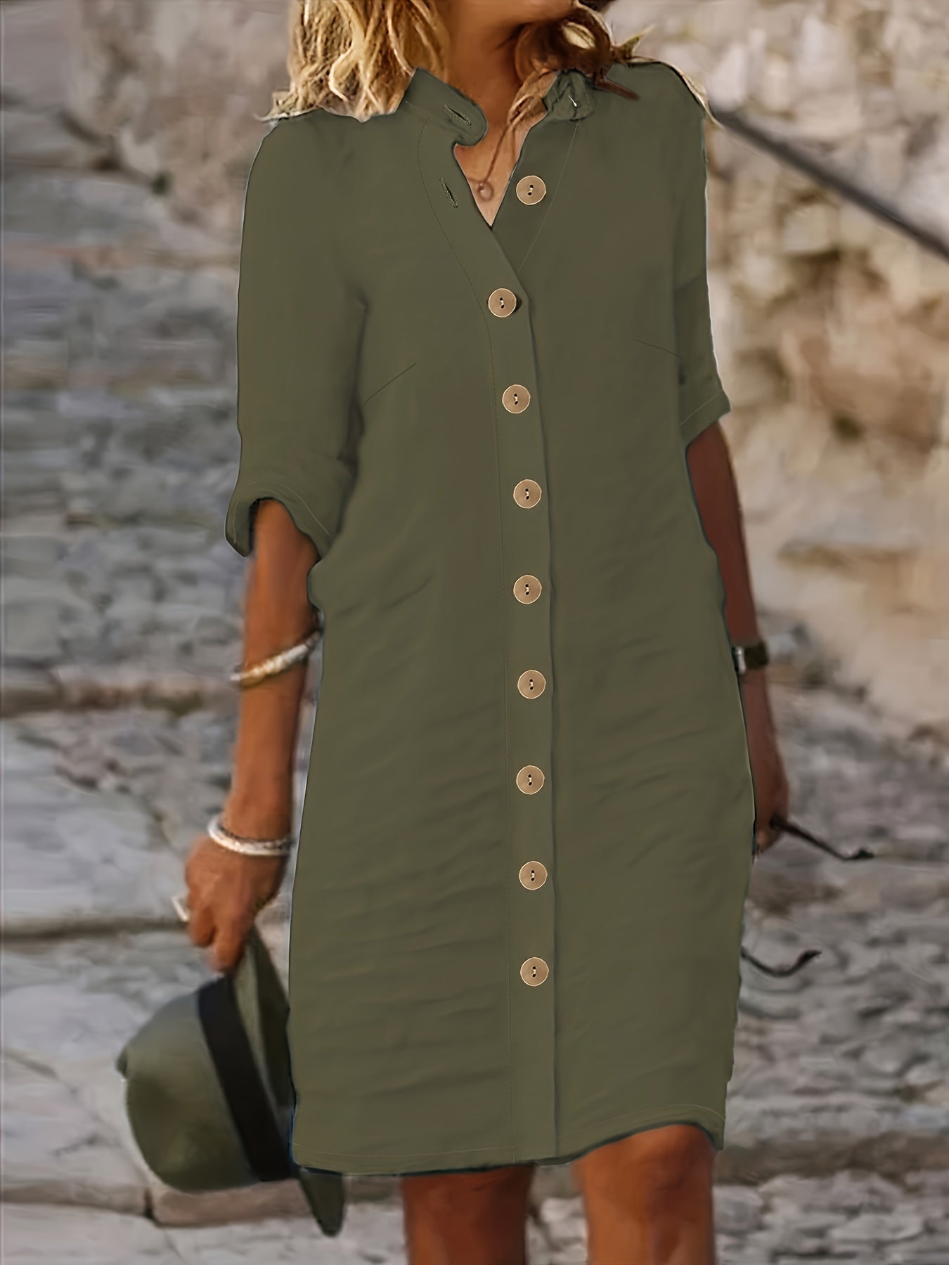 Hannah | Women's Casual Midi Dress with Button Placket