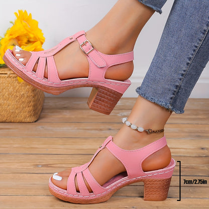 Women's Cushioned Open-Toe Tierra Vintage Block Sandals with Cut-Out