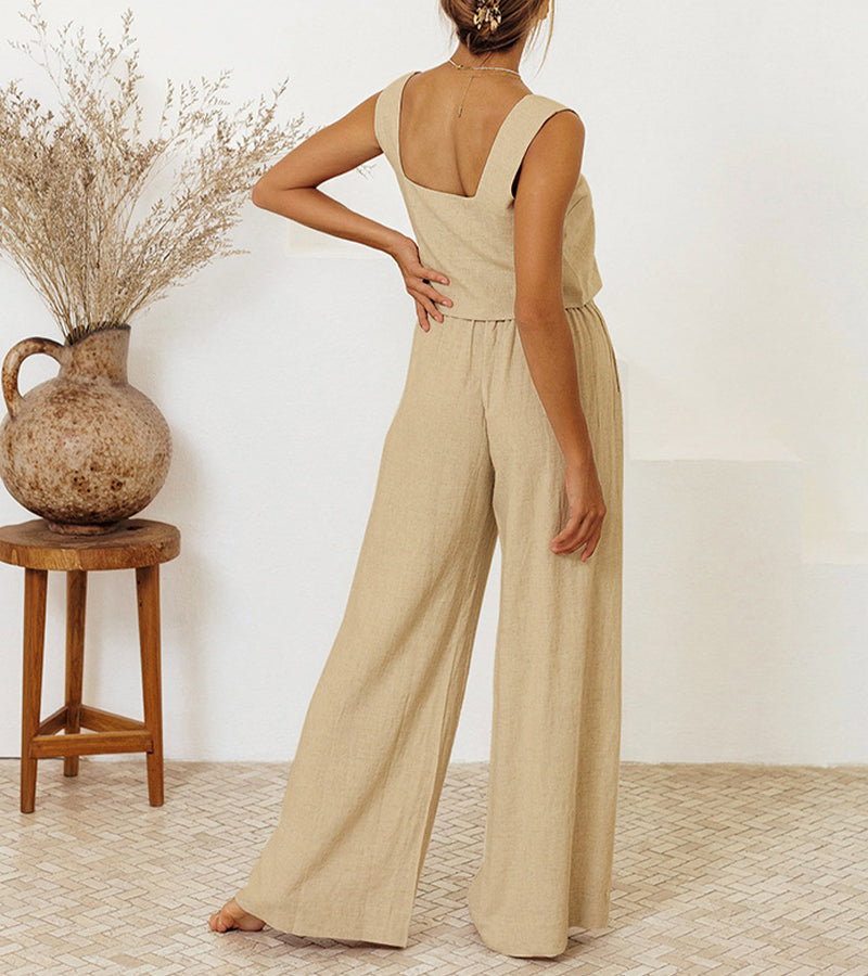 Milena | Women's Minimalist Top and Wide-Leg Trousers Set