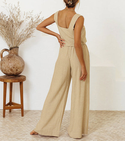 Milena | Women's Minimalist Top and Wide-Leg Trousers Set
