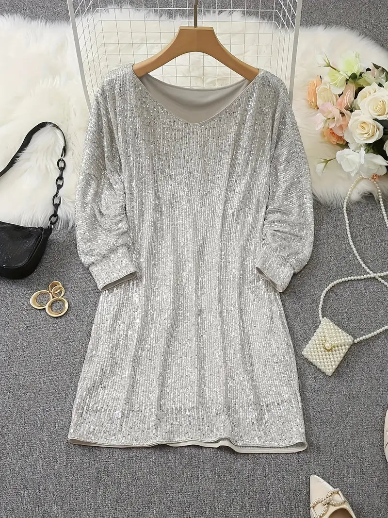 Women's Contrast Sequin Party Mini Dress
