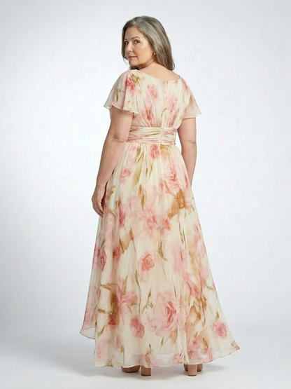 Elara | Women's V Neck Short Sleeve Floral Maxi Dress