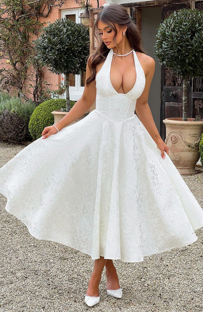 Niamh | Women's Elegant Embroidered Deep V Sleeveless Midi Dress