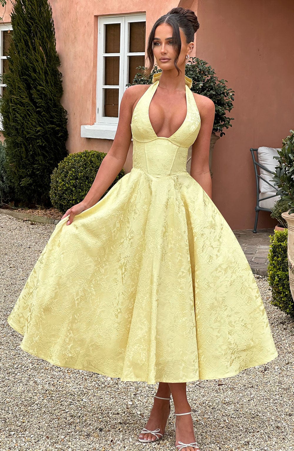 Niamh | Women's Elegant Embroidered Deep V Sleeveless Midi Dress