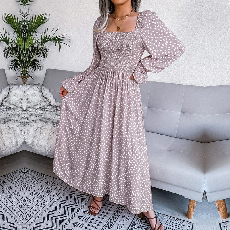 Women's Lotte Elegant Beige Long Sleeve Maxi Dress