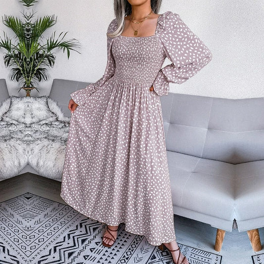 Women's Lotte Elegant Beige Long Sleeve Maxi Dress