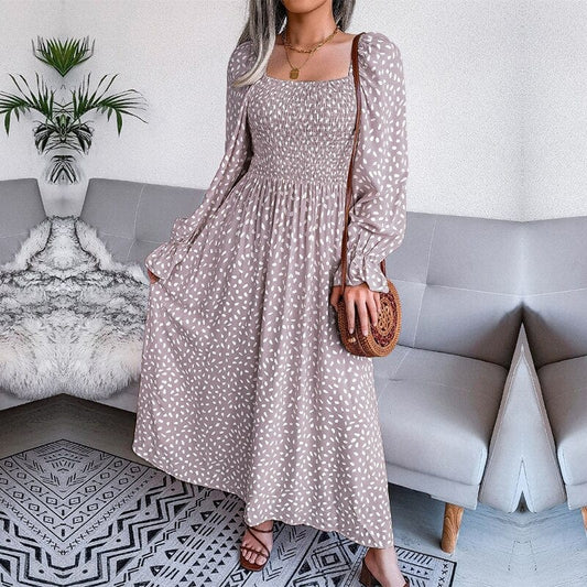 Women's Lotte Elegant Beige Long Sleeve Maxi Dress