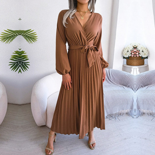 Women's Zoë Brown Maxi Dress with V-Neck Festive Boho Style and Fringe