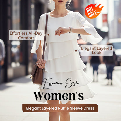 Chic Layered Midi Dress with Puff Sleeves for Women