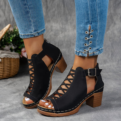 Women's Cushioned Open-Toe Nessa Lattice-Heel Sandals with Cut-Out