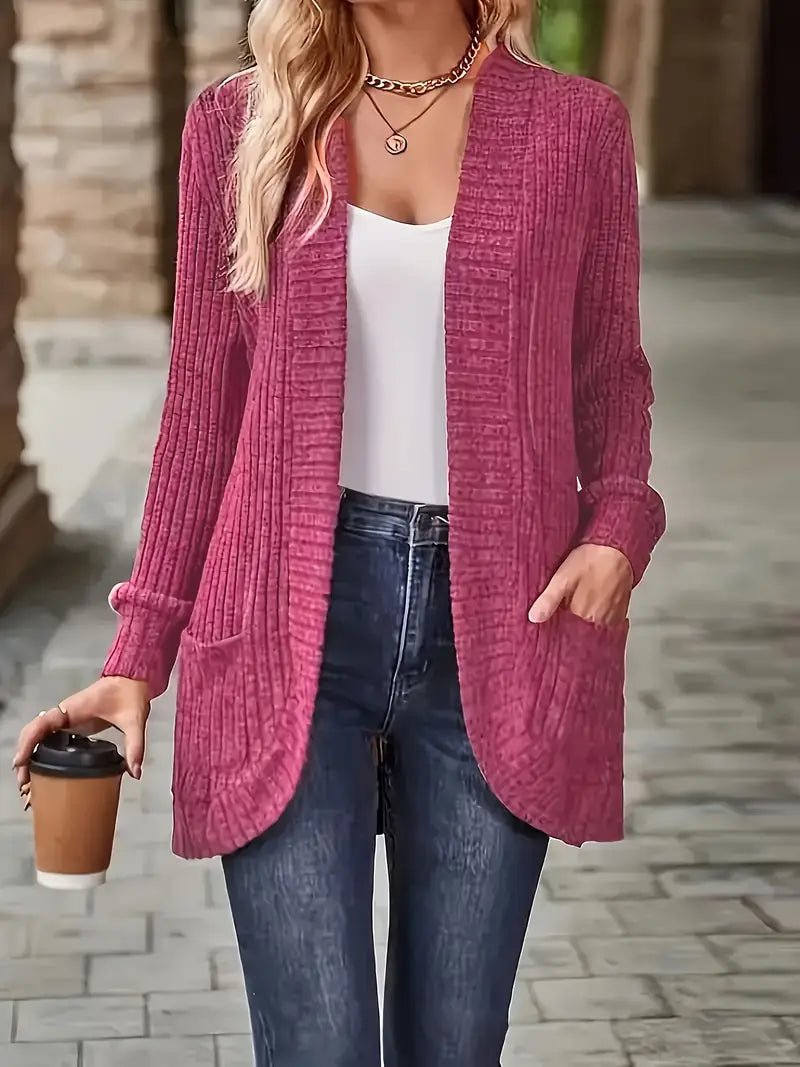 Neva | Women's Longline Elegant Ribbed Long Sleeve Cardigan