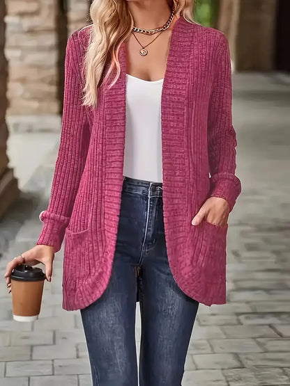 Neva | Women's Longline Elegant Ribbed Long Sleeve Cardigan