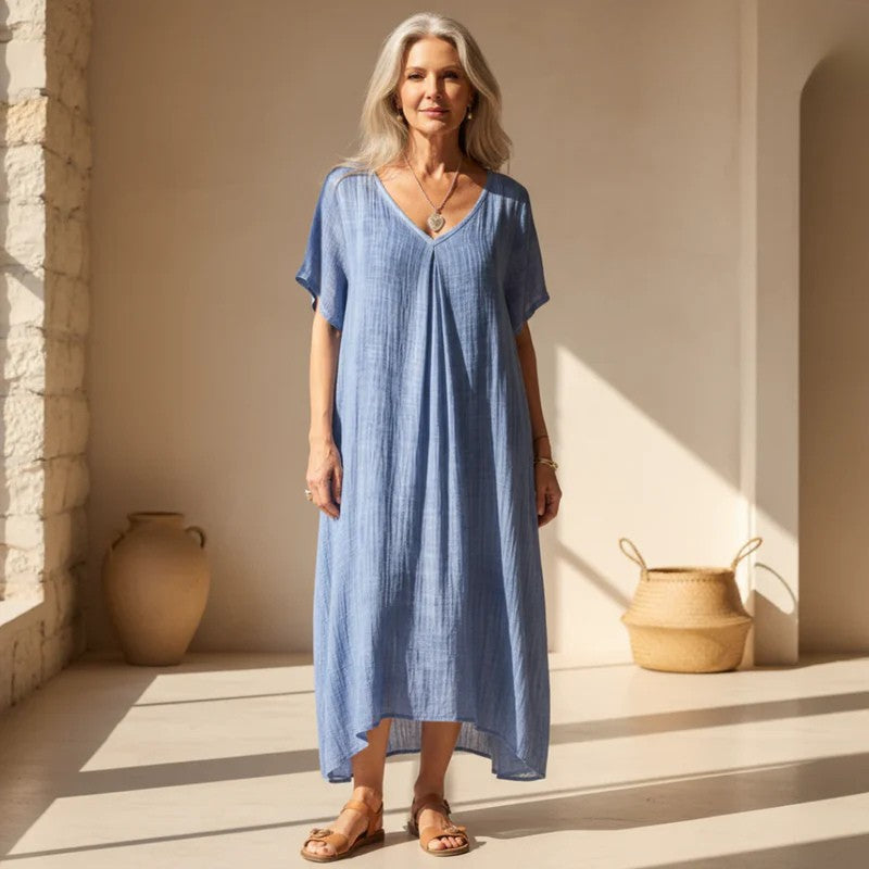 Isabelle | Women's Relaxed Maxi Dress with V-Neck and Short Sleeve