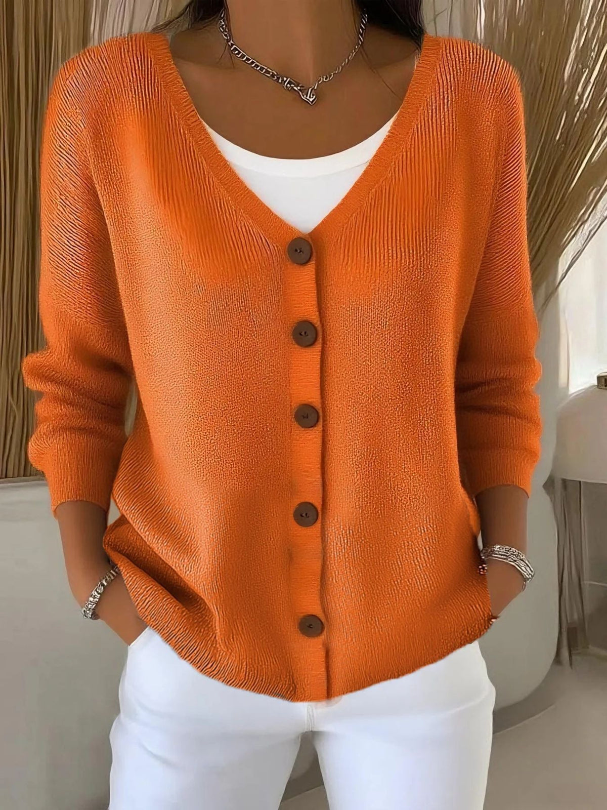 Olivia | Women's Long Sleeve V-Neck Button Jumper