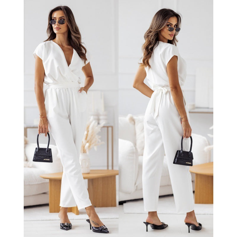 Sofie | Women's Fashionable Solid Colour Jumpsuit with Lace-Up