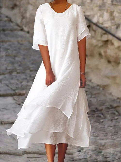 Women's Midi Dress with Double Layer Design