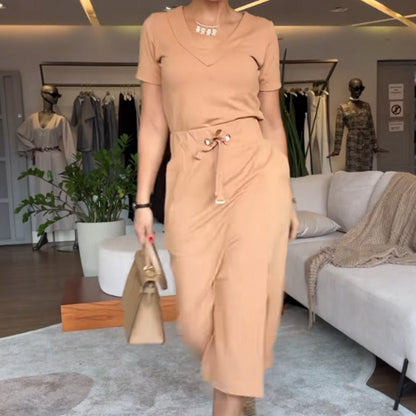 Tori | Women's Stylish V-Neck Top & Skirt Set with Drawstring