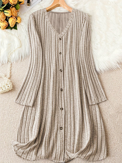Madelyn | Women's Timeless Plus Size Ribbed Button Midi Dress