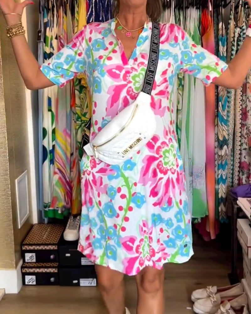 Federica | Women's Relaxed Dress with Short Sleeves and Floral Print