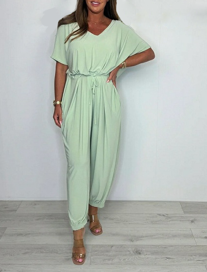 Mary | Women's Comfy Jumpsuit with V-Neck and Short Sleeve