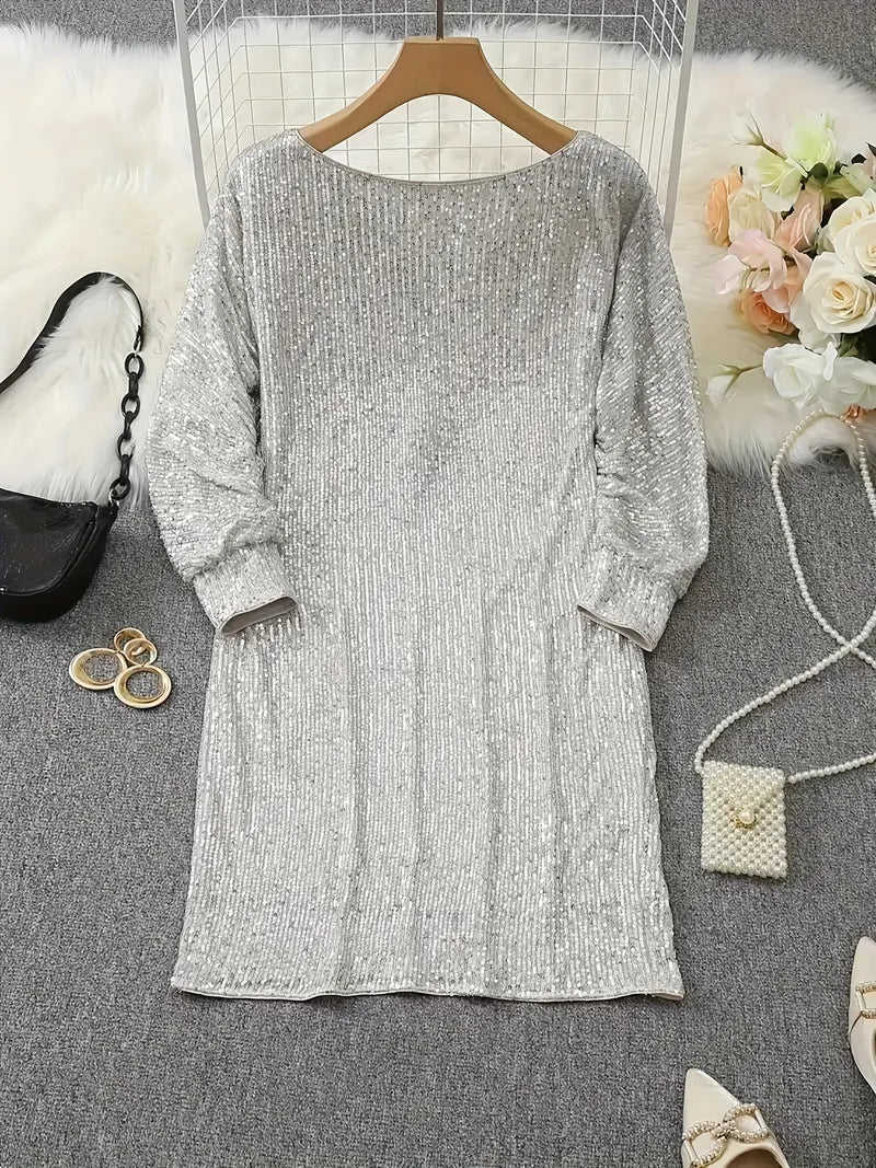 Women's Contrast Sequin Party Mini Dress