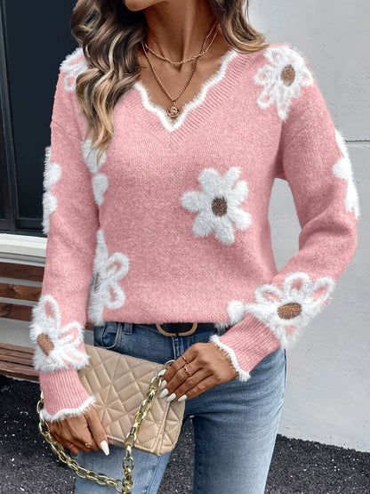 Lory | Women's Elegant V-Neck Floral Jumper
