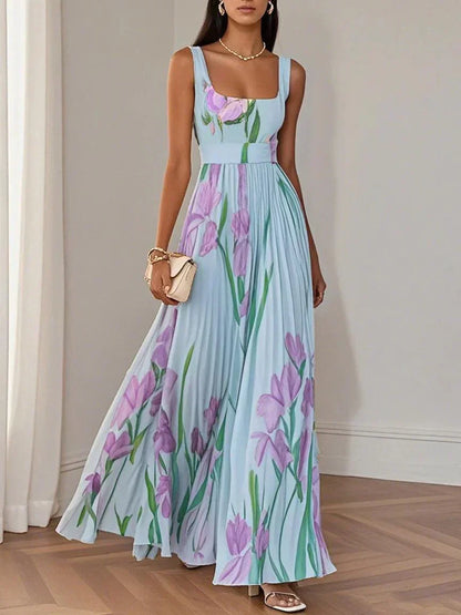 Nina | Women's Long Floral Pleated Maxi Dress