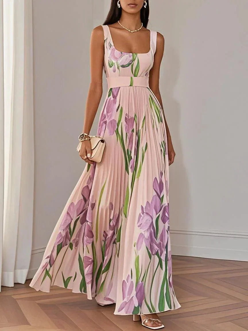 Nina | Women's Long Floral Pleated Maxi Dress