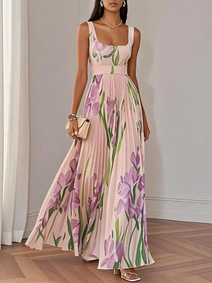 Nina | Women's Long Floral Pleated Maxi Dress