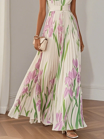 Nina | Women's Long Floral Pleated Maxi Dress