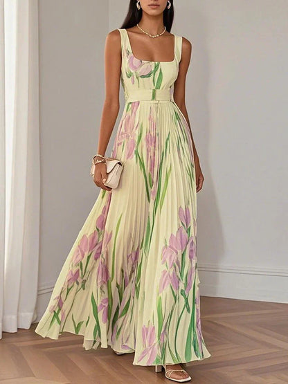 Nina | Women's Long Floral Pleated Maxi Dress