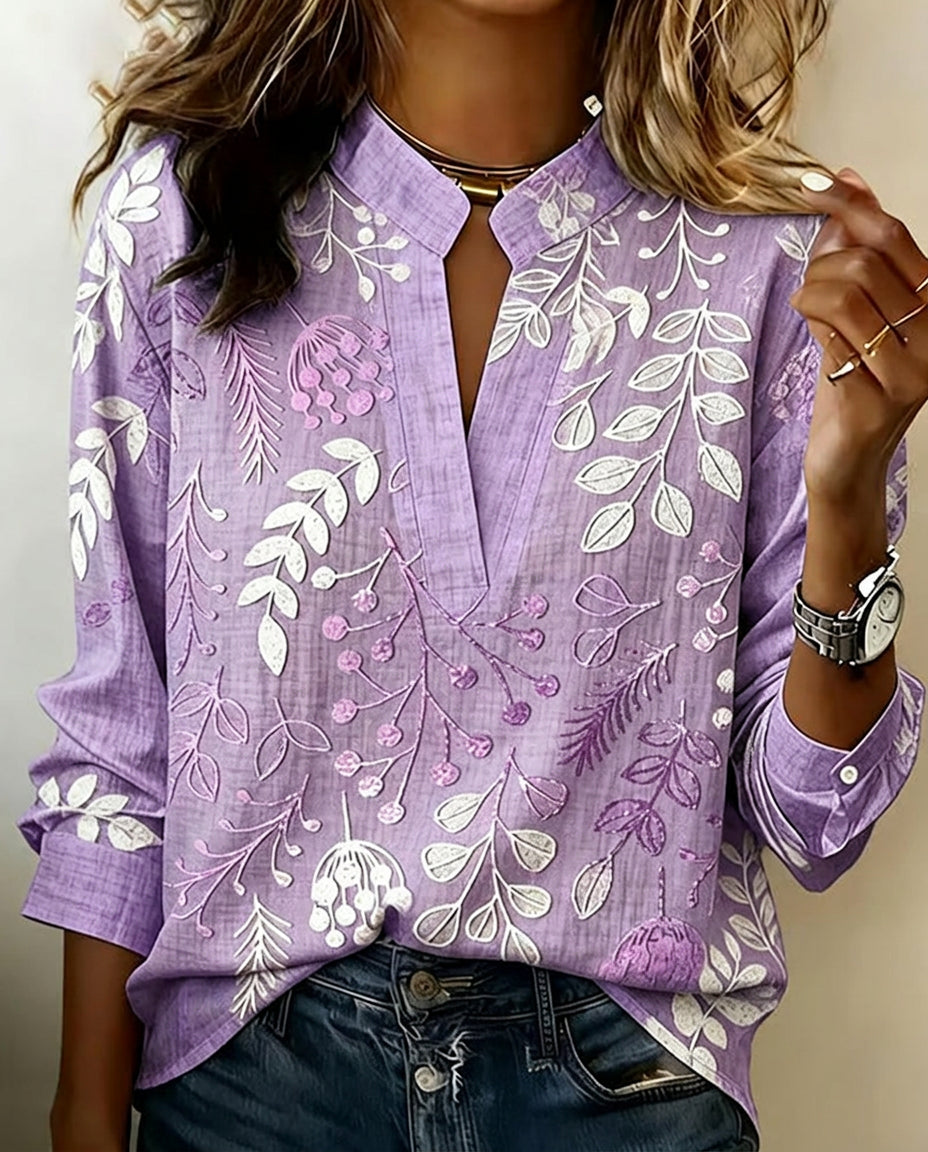 Eleni | Women's Longline Floral Print Blouse with High Neck