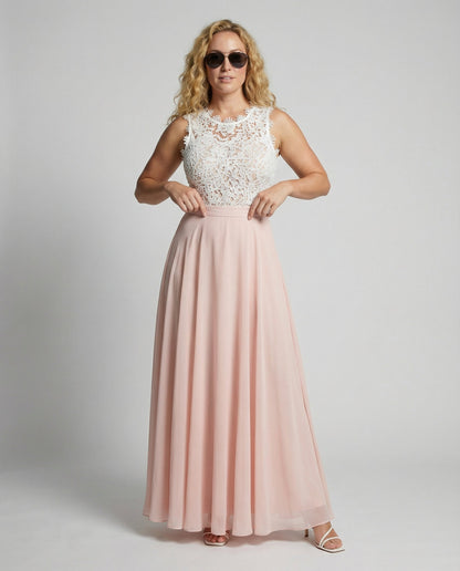 Women's Sleeveless Maxi Dress with Lace Bodice