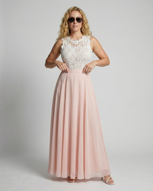 Women's Sleeveless Maxi Dress with Lace Bodice