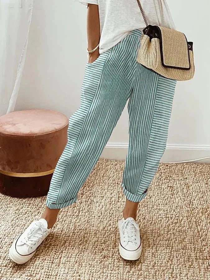 Kae | Women's Relaxed Striped Trousers with Pockets and Drawstring