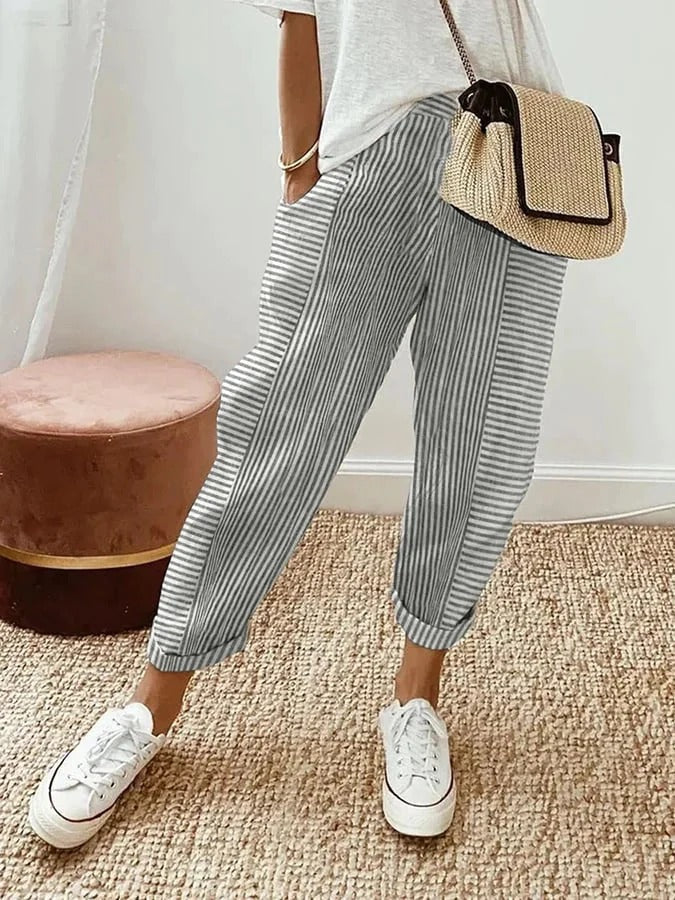 Kae | Women's Relaxed Striped Trousers with Pockets and Drawstring