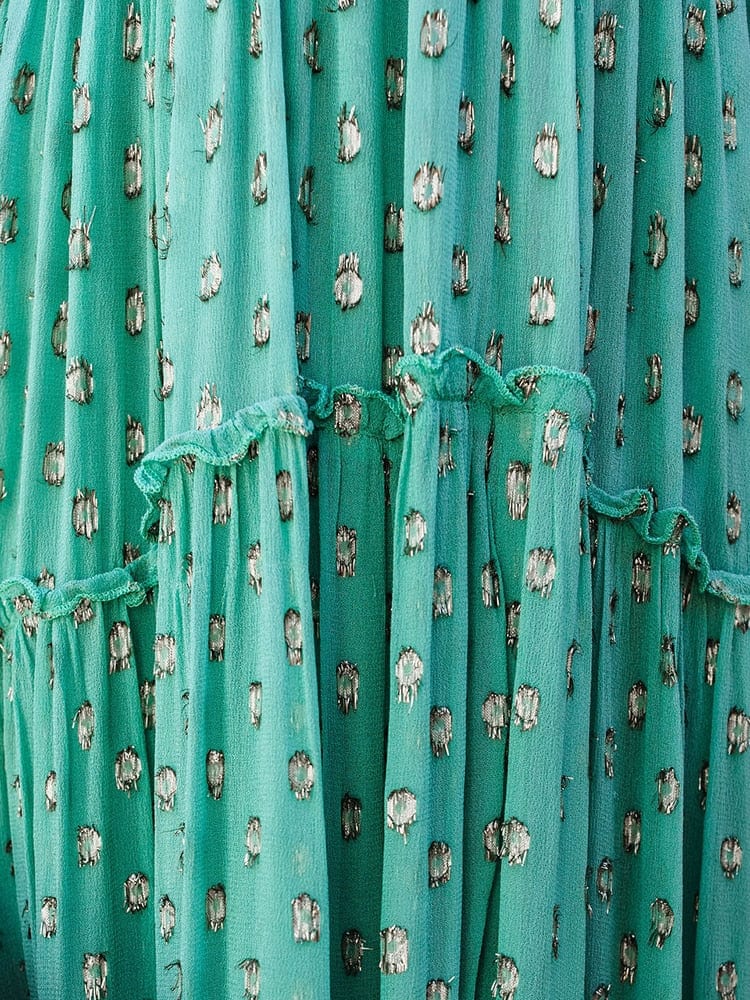 Women's Evi Green Maxi Dress With V-Neck and Summery Ibiza Print