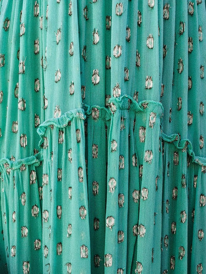 Women's Evi Green Maxi Dress With V-Neck and Summery Ibiza Print