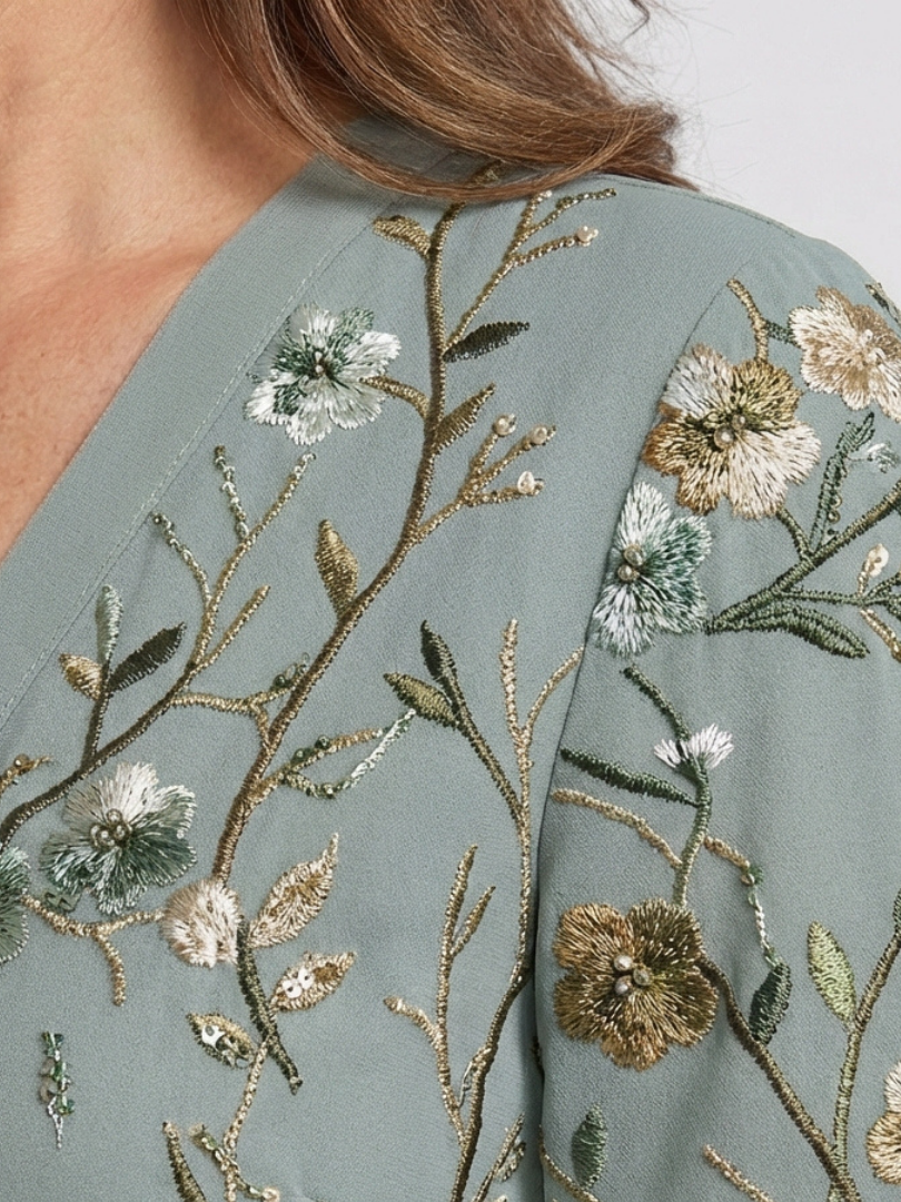 Evadne | Women's Floral Embroidered V Neck Maxi Dress