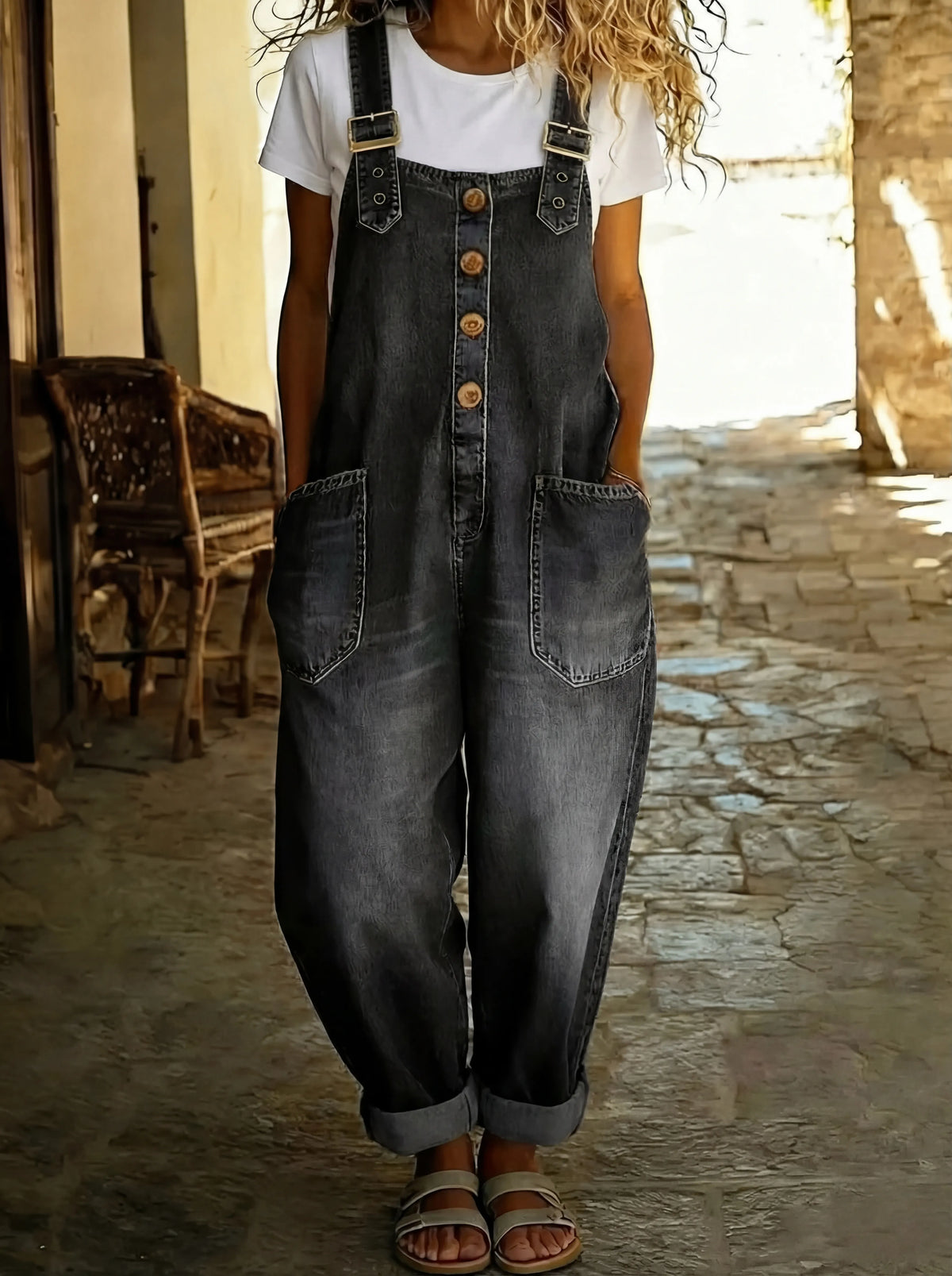 Rocio | Women's Versatile Adjustable Buckle Denim Jumpsuit with Pockets