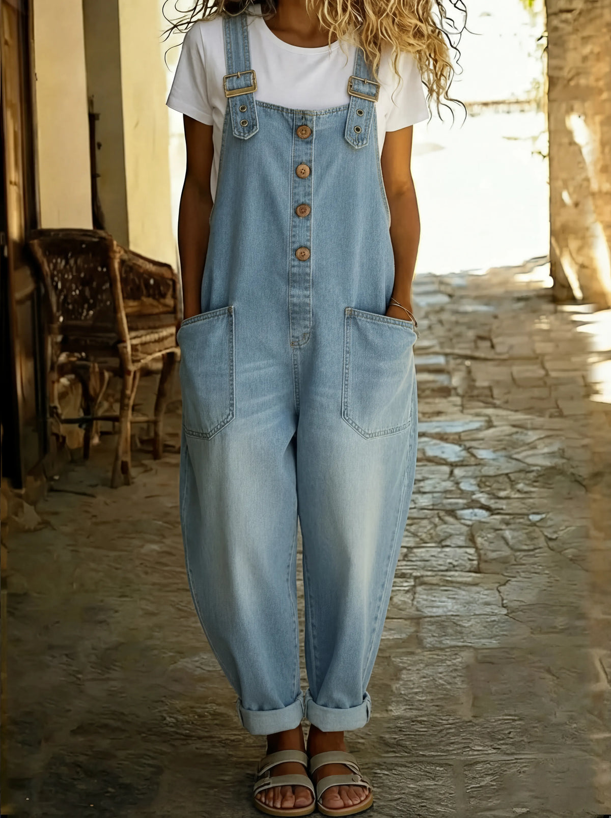 Rocio | Women's Versatile Adjustable Buckle Denim Jumpsuit with Pockets