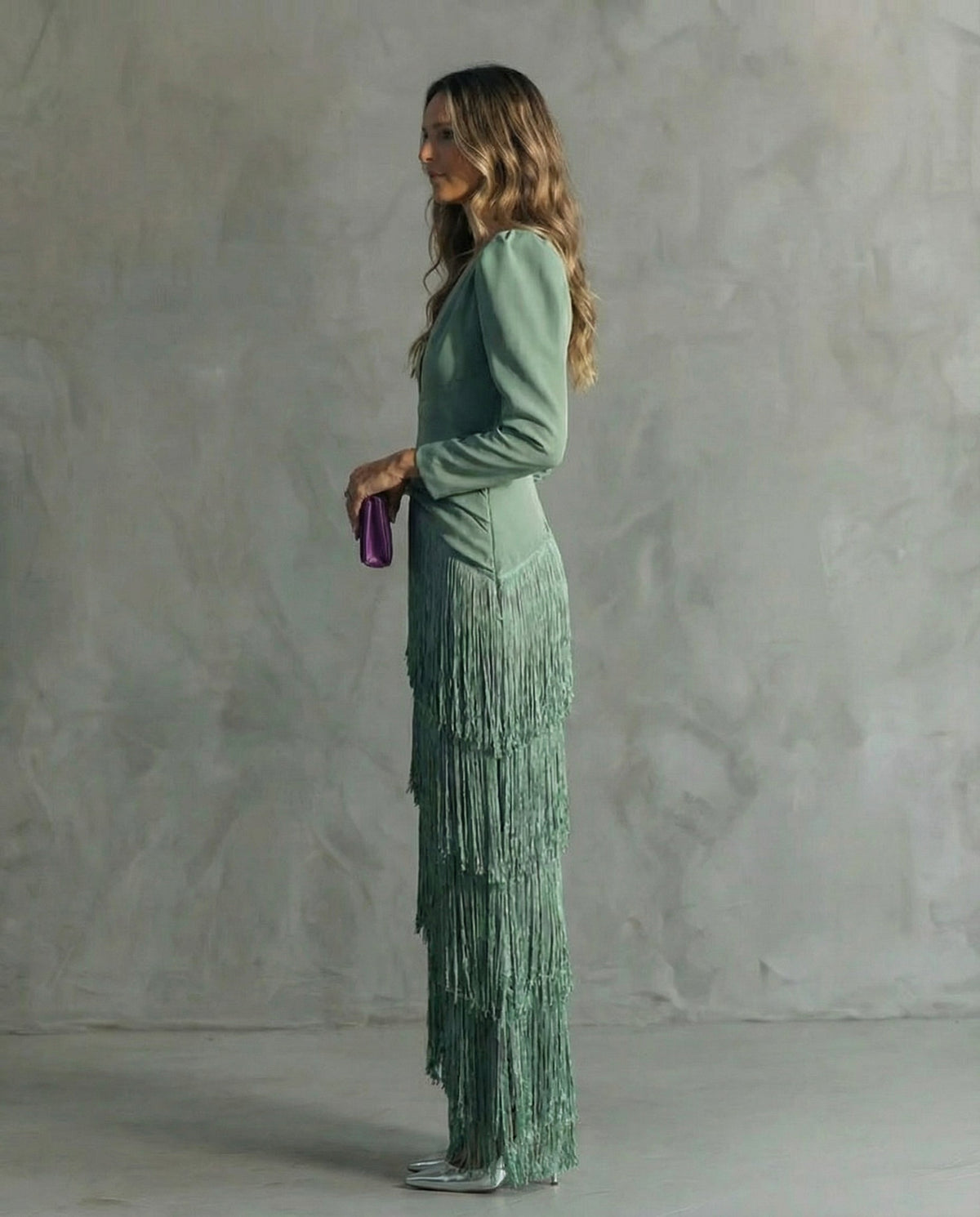 Clara | Women's Chic Midi Dress Featuring Fringe Sleeves