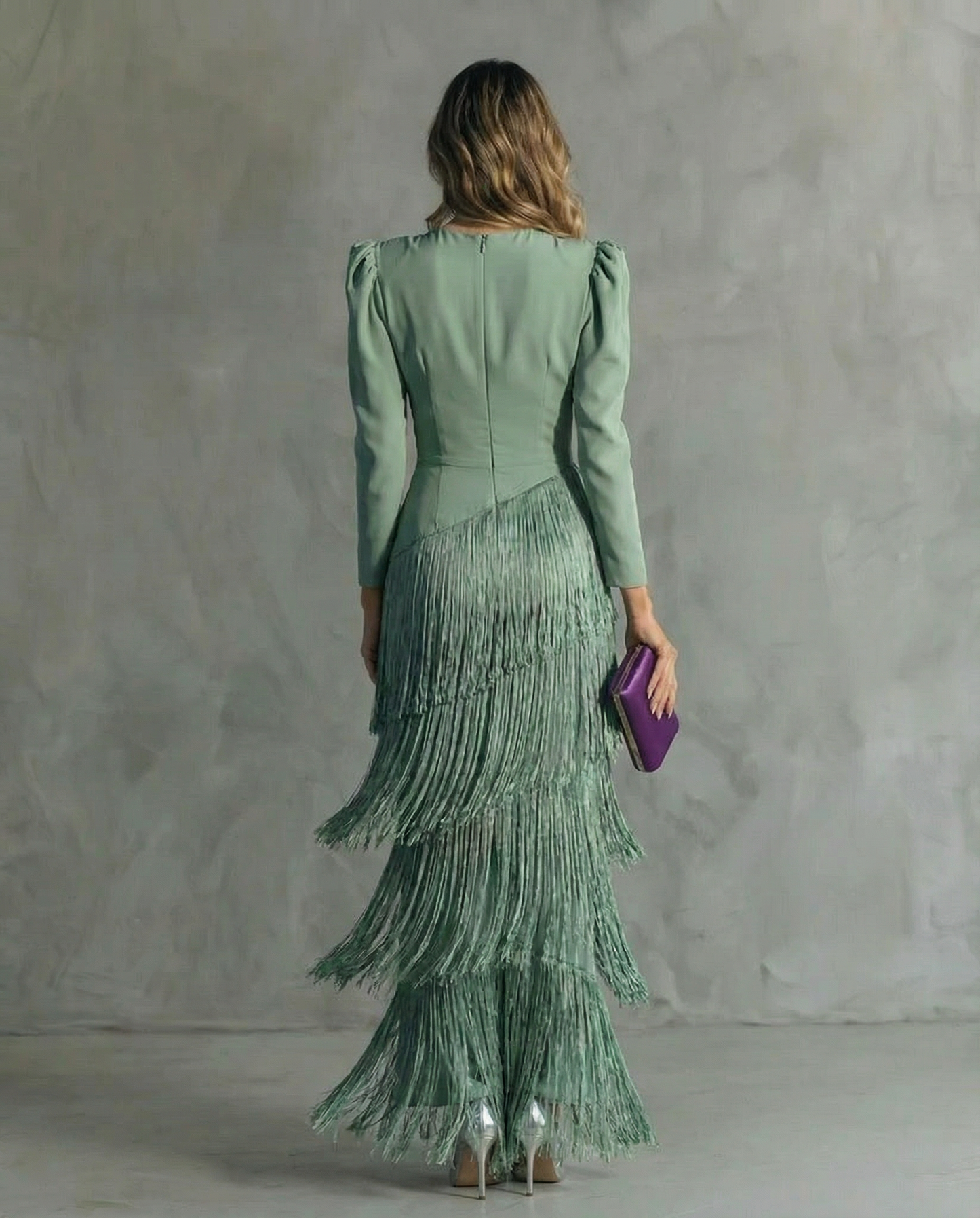 Clara | Women's Chic Midi Dress Featuring Fringe Sleeves