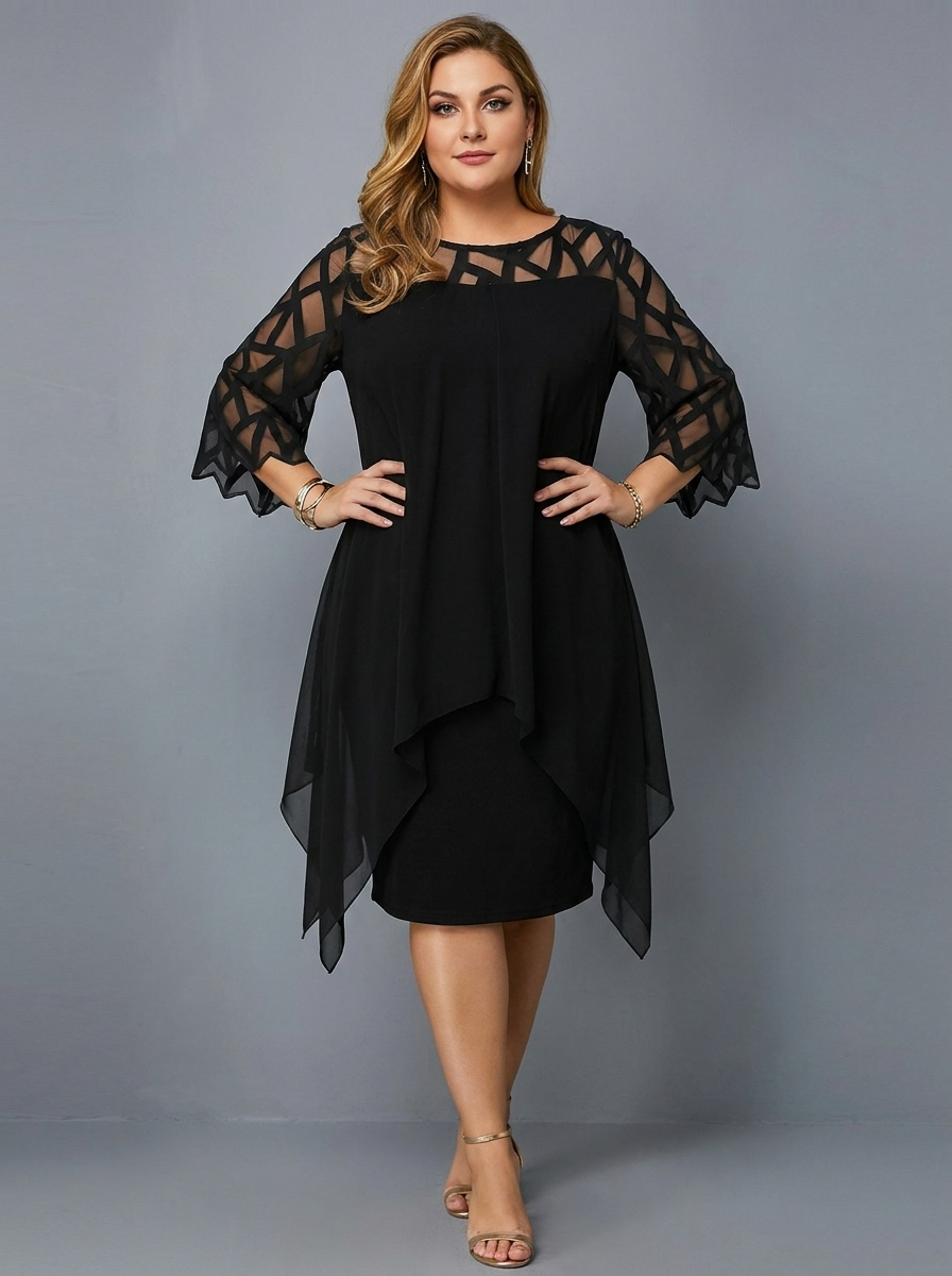 Women's Round Neck Embroidered Patchwork Mini Dress