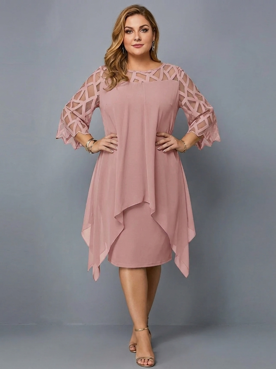 Women's Round Neck Embroidered Patchwork Mini Dress